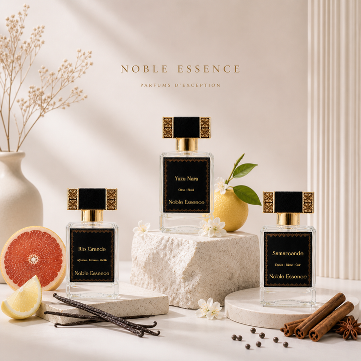 Maison Noble Essence – Collection extraits de parfum de niche Samarcande, Rio Grande, Yuzu Nara