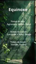 Image du parfum Équinoxe avec ses notes olfactives fruitées et boisées affichées