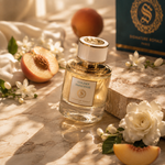 Golden Smoothie Signature Royale – flacon de parfum fruité gourmand en ambiance solaire