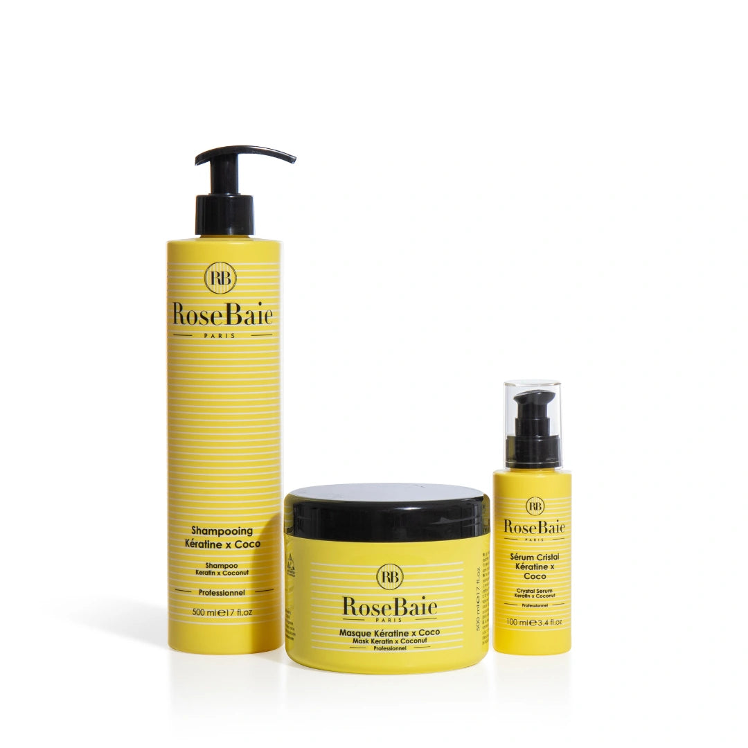 Routine RoseBaie Kératine x Coco - shampooing, masque et sérum